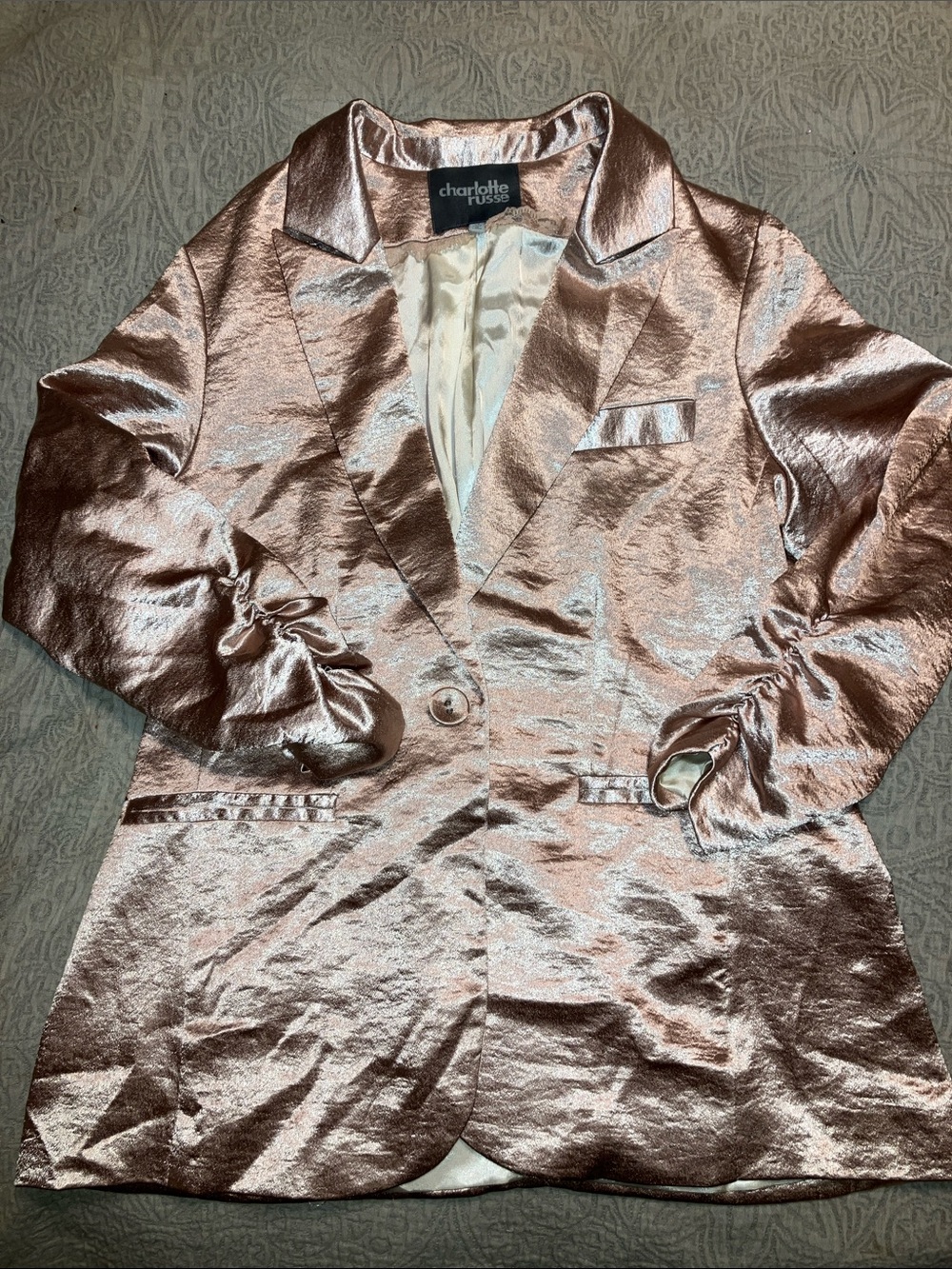 Charlotte Russe Shimmery Rose Gold Satin Blazer